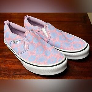 EUC Vans Asher Pastel Pink and Purple Floral Slip-Ons Girls size 3